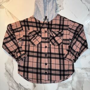 Iris Plaid Hoodie in Pink and Gray
